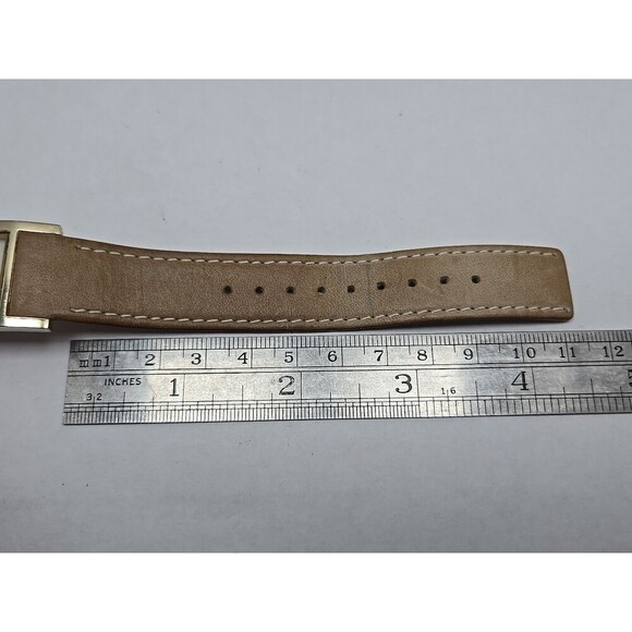 Timex Indiglo Womens Tank Cuff Watch MOP Dial Gold Tone Quartz New Battery Tan - Picture 8 of 12